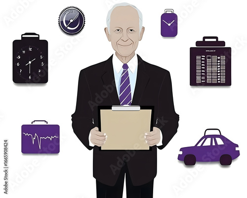 Businessman Illustration with Time Management Icons