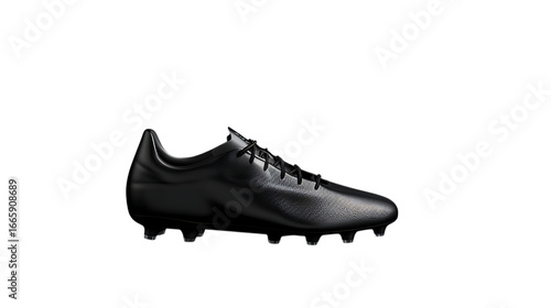 Illustration of a sleek black soccer cleat isolated on transparent background, showcasing its design and features for optimal performance on the field during intense matches and training sessions