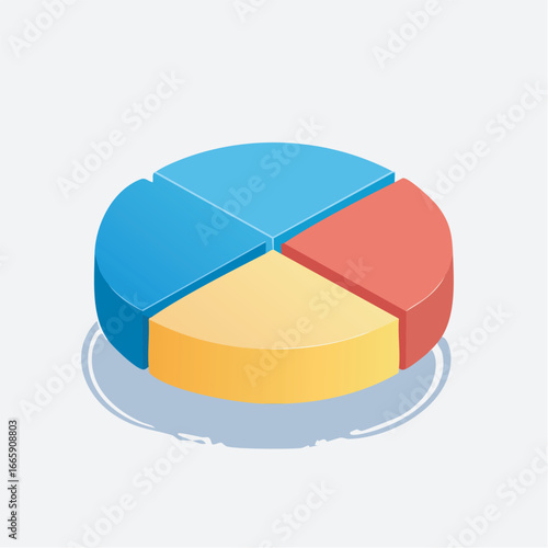 Isometric pie chart displaying data analysis on white surface, representing business statistics and financial information with clean and modern presentation.