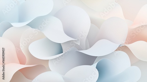 A digital illustration of overlapping, stylized flower petals in various pastel shades of pink, blue, and white.