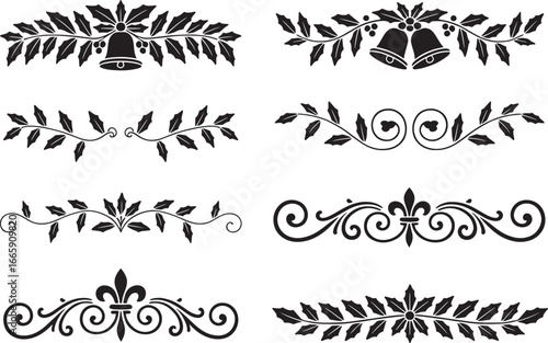 Elegant Christmas Holly and Bell Ornaments for Design