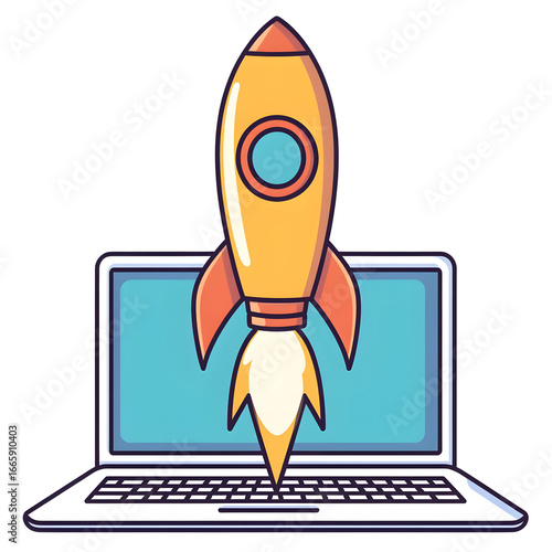 Laptop Rocket Launch Illustration