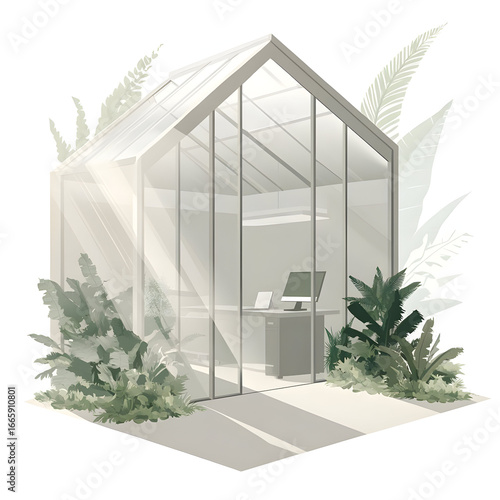 Glass Greenhouse Office Illustration