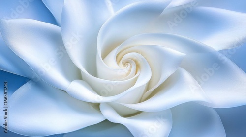 A close-up view of a white flower with a spiral pattern.