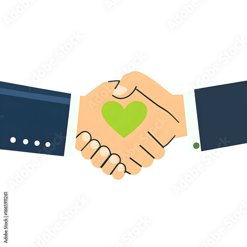 Green Heart Handshake Illustration