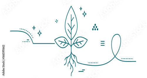 A delicate seedling with roots unfurls, symbolizing growth and new beginnings against a clean background.