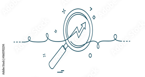 Magnifying glass revealing upward trending graph symbolizing growth and analysis