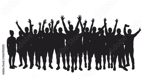 Crowd of People Cheering with Raised Hands in Silhouette Style silhouette