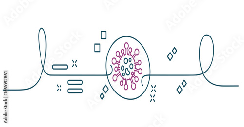 Abstract depiction of virus particles on a stylized rollercoaster track.