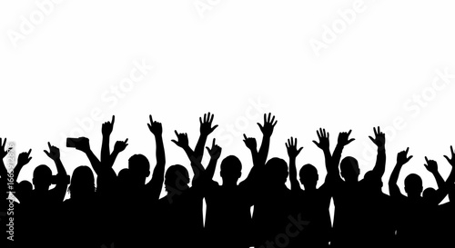 Crowd of People Cheering with Raised Hands in Silhouette Style silhouette
