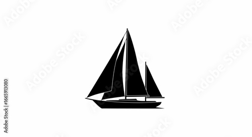 Sailing Boat on the Water Black and White Silhouette