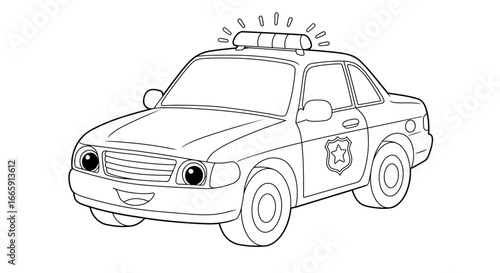 Cartoon Police Car Outline Illustration for Coloring Book Page silhouette