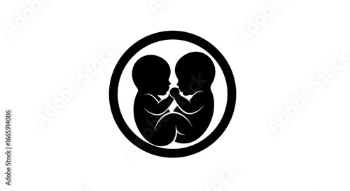 Twins in Womb Black and White Graphic Illustration silhouette