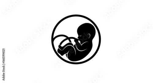 Baby Fetus in Womb Black and White Graphic Silhouette