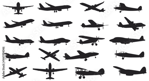 Seamless Pattern of Airplane Silhouettes on White Background Transportation and Aviation Theme silhouette