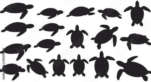 Seamless Pattern of Sea Turtle Silhouettes on White Background Featuring a Clean and Minimalist Silhouette Style