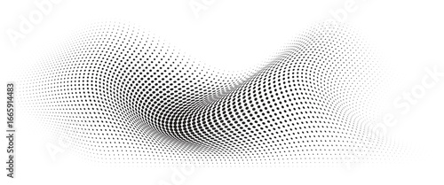 Flowing Wave Dot Halftone Pattern: Curve Gradient Shape on Transparent Background. Suitable for AI, Tech, Network, Digital, Science, and Technology Themes.