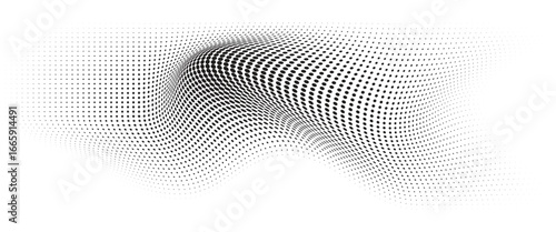 Flowing Wave Dot Halftone Pattern: Curve Gradient Shape on Transparent Background. Suitable for AI, Tech, Network, Digital, Science, and Technology Themes.