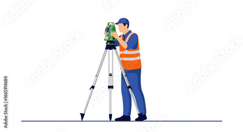 A professional surveyor uses a modern total station instrument on a tripod for precise land measurement and mapping, crucial for construction and civil engineering projects