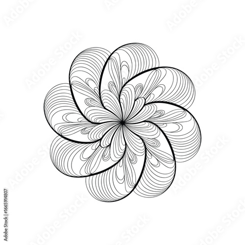 Intricate abstract floral design black white line art symmetry pattern art white background