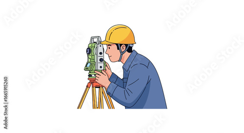 Surveyor Using a Theodolite for Land Measurement in Construction