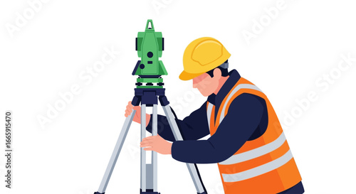 Construction worker using a surveying instrument.