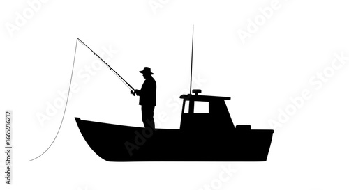 Fisherman on a Boat Silhouette Graphic Illustration