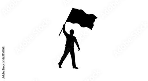 Man Holding Flag High Silhouette Illustration