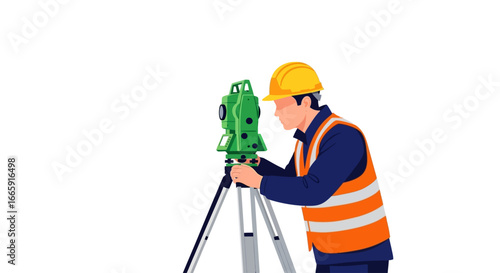 Surveyor at Work Precision and Expertise in Action, Measuring with a Theodolite Instrument