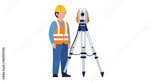 Surveyor with Theodolite Total Station Construction Site Precision