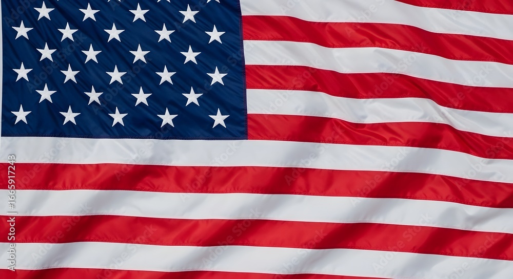 Naklejka premium Closeup of the american flag waving, showcasing the stars and stripes in red, white, and blue, symbolizing freedom and patriotism