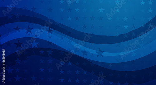 An abstract blue background with flowing waves and a subtle star pattern, creating a dynamic graphic.

