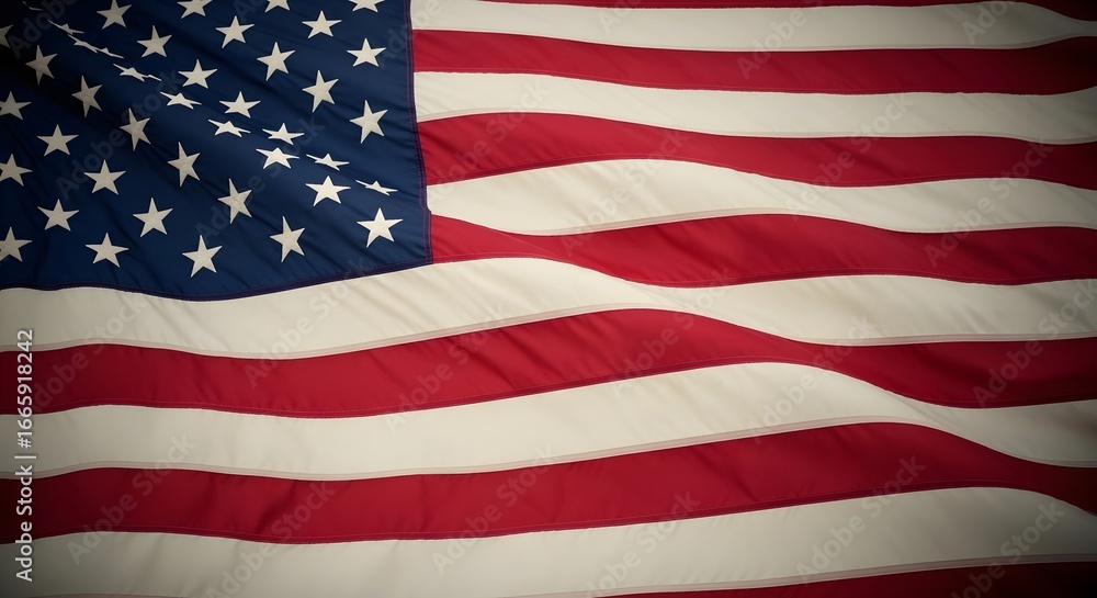 Naklejka premium The american flag, a symbol of the united states of america, features stars and stripes waving in the wind, representing freedom and democracy