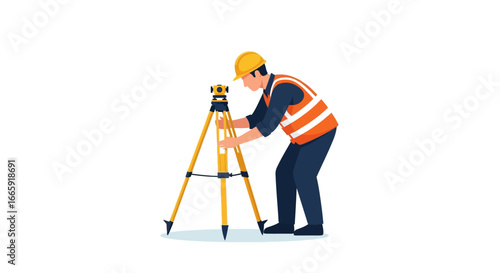 A surveyor adjusting a surveying instrument on a tripod.