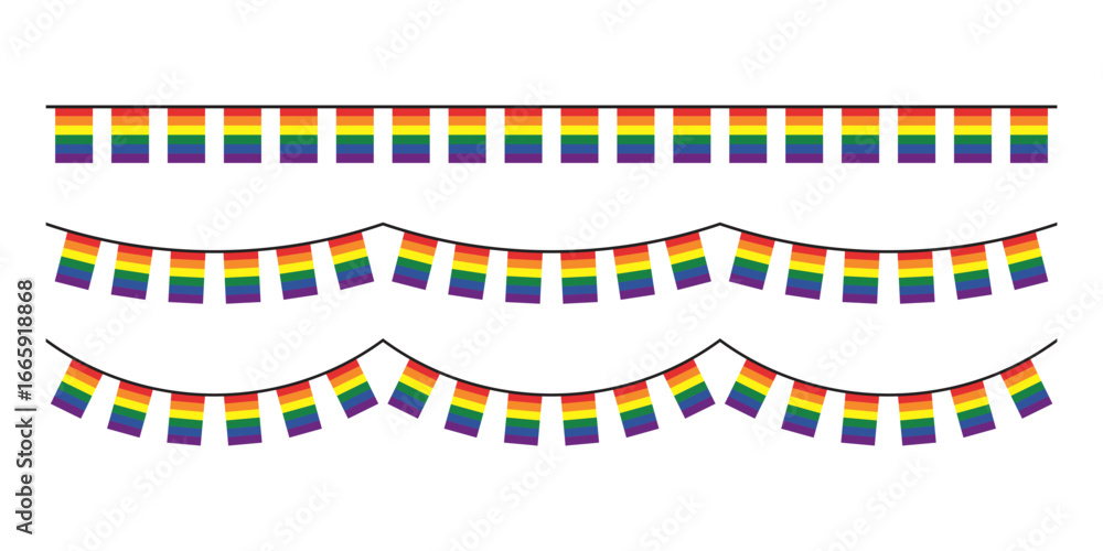 Obraz premium Seamless rainbow colored party buntings. LGBTQI concept. Flat design illustration. 