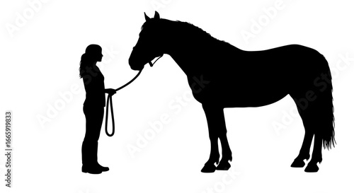 Girl Holding Horse Lead Rope Silhouette