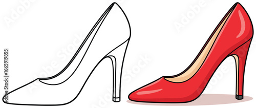 High heels vector illustration in side view with clean line art and flat color design presented as a modern fashion footwear template for stylish shoe mockup