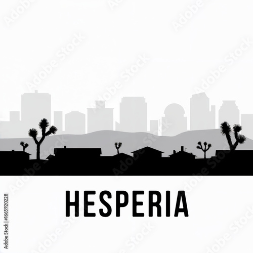 Hesperia Skyline Silhouette — A Desert City in Southern California Vector Illustration