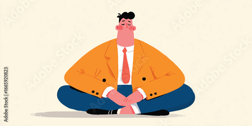 A relaxed businessman is embracing the tranquility of meditation, embodying the concept of mindfulness and inner peace.