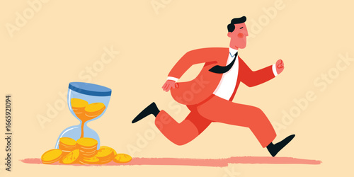 A determined business professional races against the clock, symbolizing the urgency and importance of time management in the relentless pursuit of success.