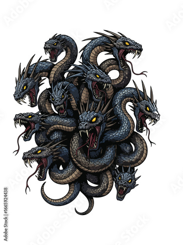A fearsome multi-headed dragon a mythical creature of legend.