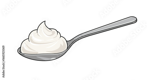A spoonful of creamy delight featuring a dollop of luscious dairy topping on a silver spoon in vector style