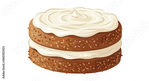 Delicious two layer cake with creamy white frosting, perfect for celebrations and sweet indulgence, a tasty dessert illustration
