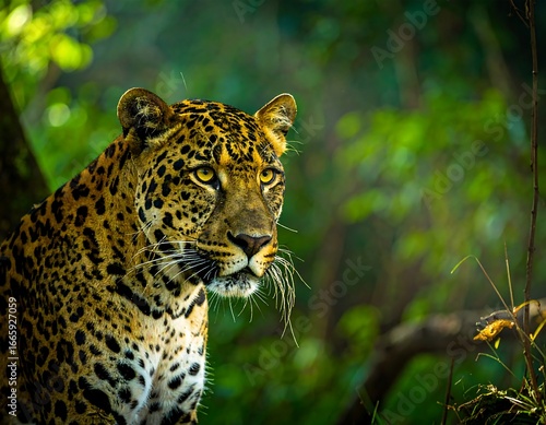 Jaguar in lush forest