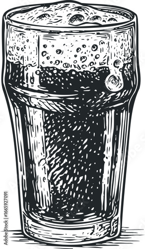 Monochromatic Sketch of Frothy Dark Beverage in a Glass