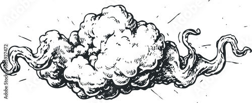 Roughly Drawn Cumulus Cloud with Wispy Tendrils and Textured Shading