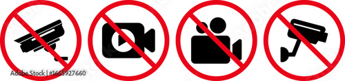 No photography video prohibited forbidden area sign printable symbol set silhouette camera icon design. No Photographing prohibition sign symbol. No Video, photo, phone, prohibited logo. PNG or Vector