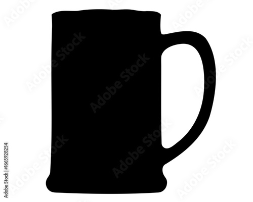 Silhouette of a Classic Beer Mug with Handle on White Background