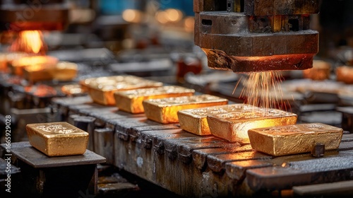 Wallpaper Mural Close-up of gold bars being forged in a manufacturing process. Torontodigital.ca