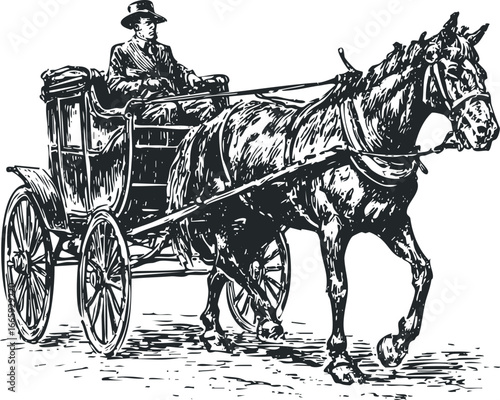 Man Driving Horse-Drawn Carriage on a Dusty Road